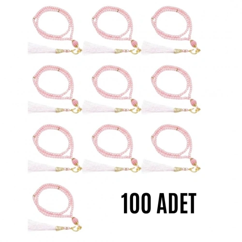 Namaz Tesbihi Vavlı 99lu Cam İncili Ayet-el Kürsi Dua Kartı İle Pembe Renk Hediyelik 100 Adet