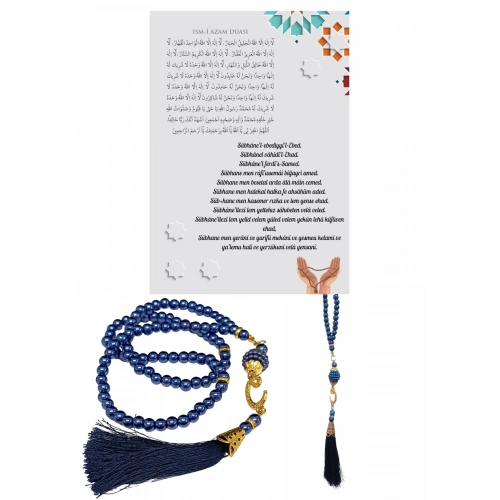 Namaz Tesbihi Vavlı 99lu Cam İncili İsmi Azam Dua Kartı İle Lacivert Renk Hediyelik