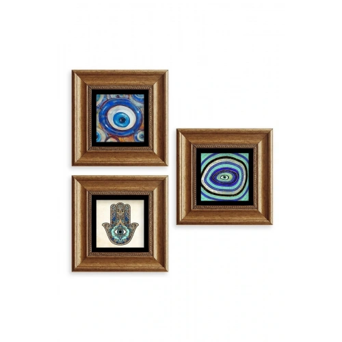 Nazar 3 lü Set Çerçeveli Taş Tablo 20 cm