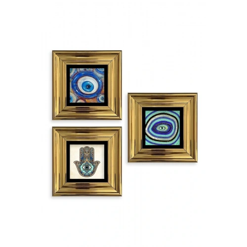 Nazar 3 lü Set Çerçeveli Taş Tablo 20 cm