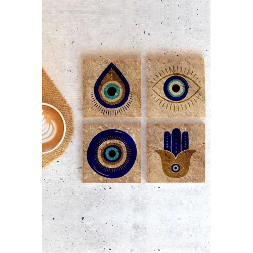 Nazar Boncuğu Taş Bardak Altlığı