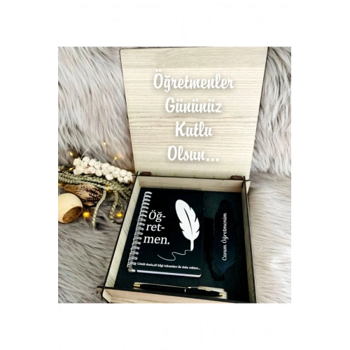 Öğretmenler Günü Ahşap Kutu , Defter ,kalem,ayraç Set