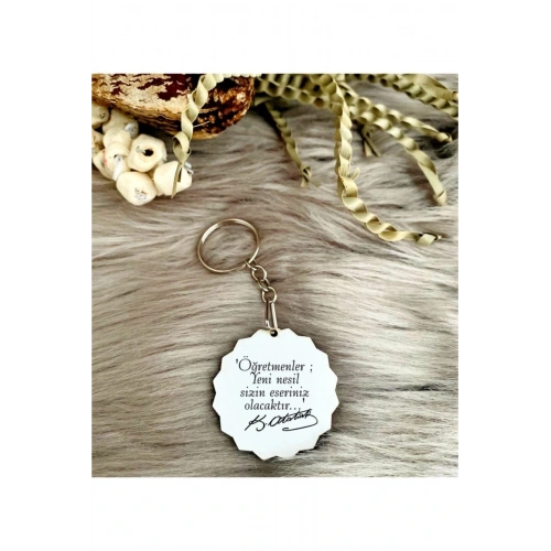 Öğretmenler Günü Baskılı Anahtarlık - Atatürk Imza