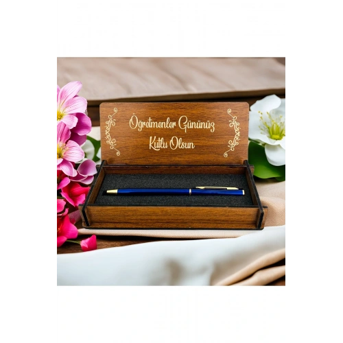Öğretmenler Günü Tasarımlı Metal Kalem ve Ahşap Kutu
