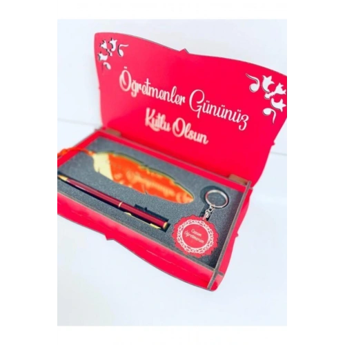 Öğretmenler Gününe Özel Tasarımlı Ahşap Kutu Kalem , Ayraç Ve Anahtarlık Seti