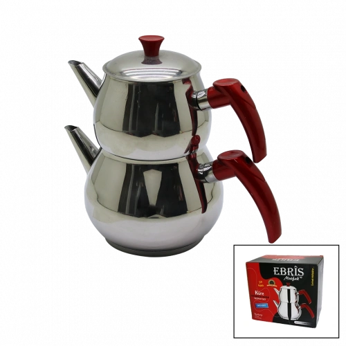 ORTA BOY KÜRE ÇELİK ÇAYDANLIK SETİ ÜST: 1LT - ALT: 1.60LT (5365)