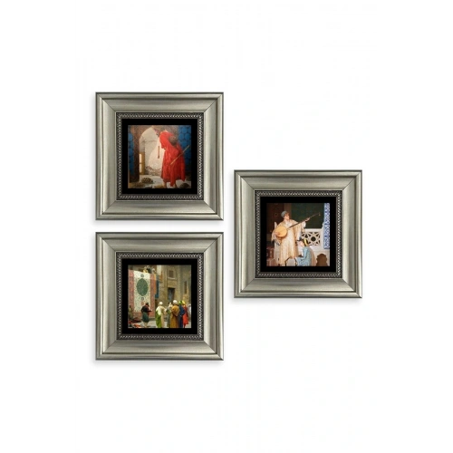 Osman Hamdi Bey 3 lü Set Çerçeveli Taş Tablo 20 cm