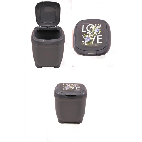 Otomatik Açılabilir Kapaklı Dekoratif Pratik Çöp Kovası (Gri) (5365)