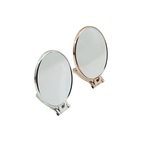 OVAL   6.5 İNÇ=16.5X13CM  MAKYAJ AYNASI  ÇİFT TARAFLI   BRONZ - GÜMÜŞ PLS.ÇERÇEVE   KATLANIR AYAKLI (5365)