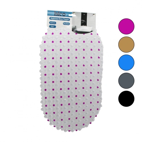 OVAL - EKO PVC +VANTUZ DESEN - ŞEFFAF RENKLİ 122PCS VANTUZ KAYDIRMAZ BANYO - KÜVET PASPAS 33X61CM (5365)