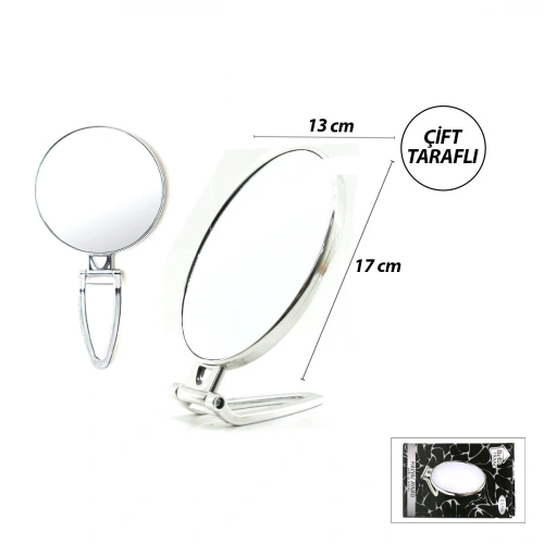 OVAL - GÜMÜŞ 6.5 INC=16.5X13CM MAKYAJ AYNASI ÇİFT TARAFLI KATLANIR AYAKLI (5365)