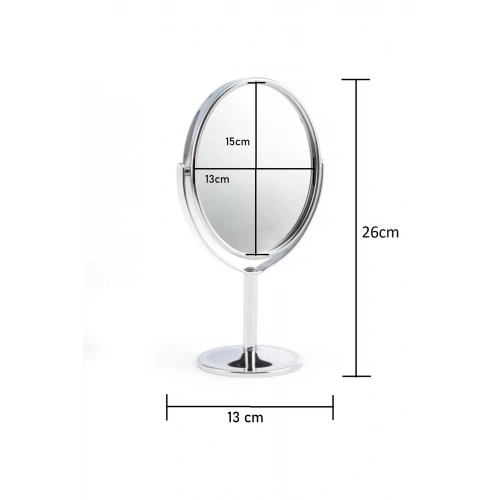 Oval Masaüstü Ayaklı 360° Dönebilen, İşyeri, Seyahat İçin Mini Krom Ayna 15X25CM