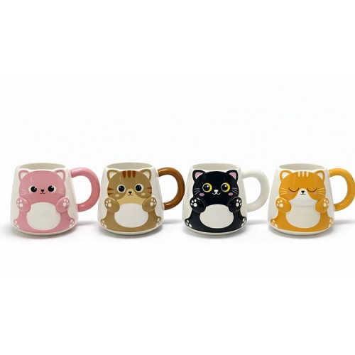 Özel Tasarım 3D Kedi Figürlü Seramik Kupa Bardak