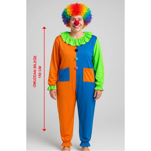 Palyaço Kostüm Seti 150 cm (Peruk + Burun + Kostüm)