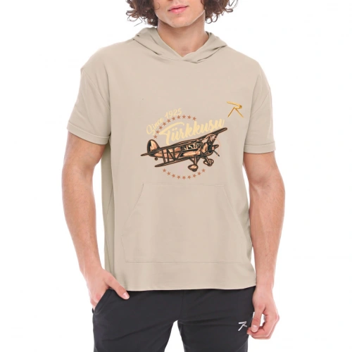 Pamuklu Kapüşonlu Kısa Kollu Sweatshirt OCULUS GRİ