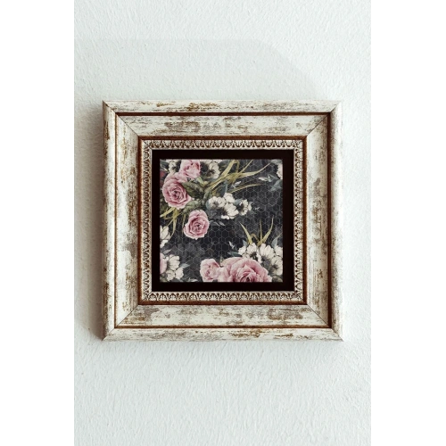 Pembe Çiçek Çerçeveli Taş Tablo , Çerçeveli Taş Duvar Dekoru-enkcrcvtbl-00150 20 cm