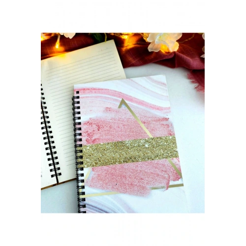 Pembe Gold Mermer Desen Baskılı Ahşap Defter
