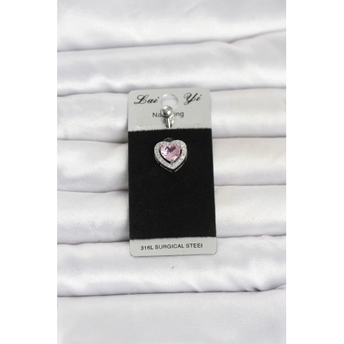 Pembe Kalp Cerrahi Çelik Piercing 1 Adet