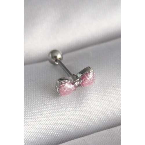 Pembe Kurdele Detaylı Tragus Piercing 6mm Çelik