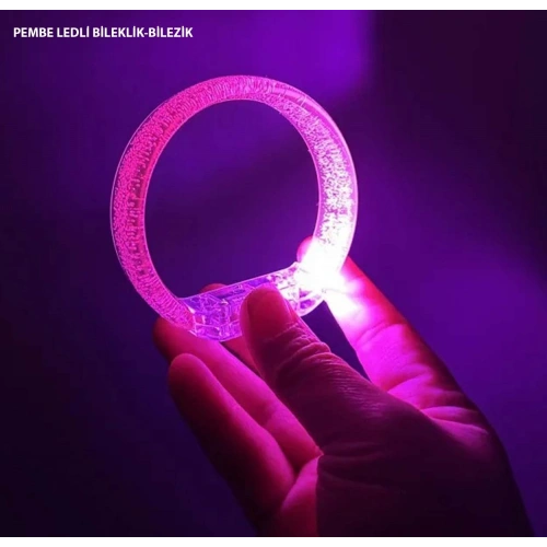 Pembe Led Işıklı Baskı Yapılabilen Pilli Bileklik Bilezik
