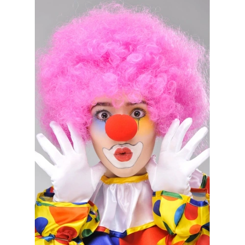 Pembe Renk Kıvırcık Afro Bonus Peruk Takma Saç ve Kırmızı Burun Seti (5365)