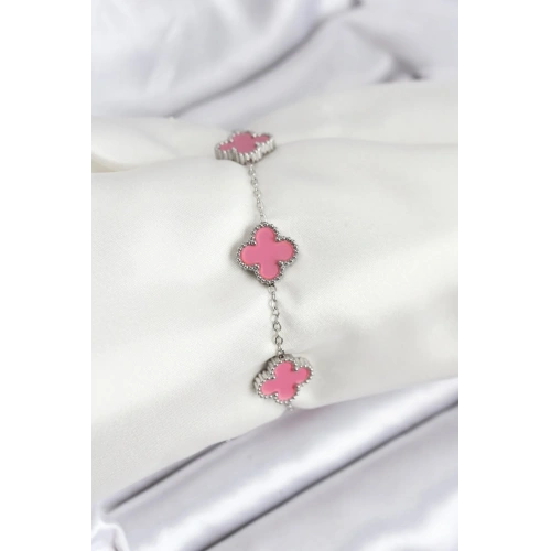Pembe Renk Yonca Bileklik Çelik Zincir 1 Adet