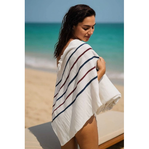 Peştemal Plaj Havlusu %100 Pamuklu 70x150 Cm  Beyaz Waves
