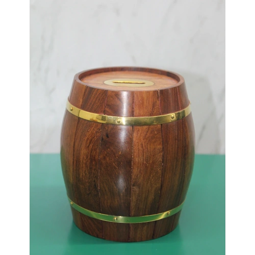 Pirinç Ahşap Fıçı Kumbara