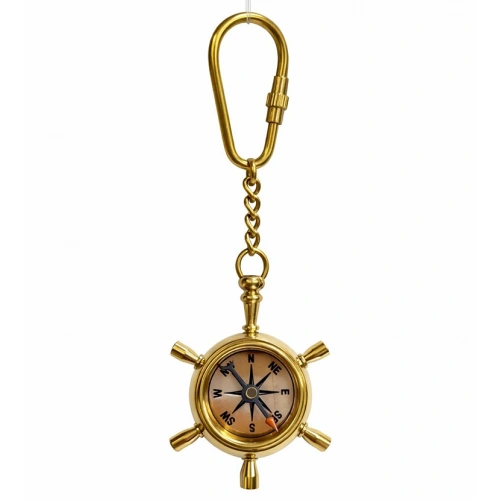 Pirinç Dümen İçinde Pusula Tasarım Anahtarlık