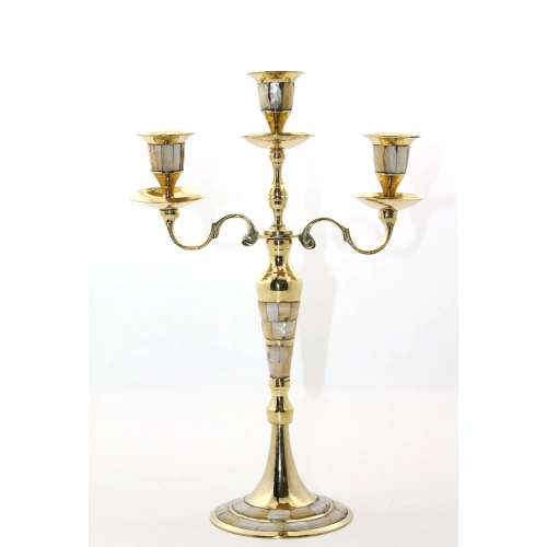 Brass Mother of Pearl 3-Light Candelabra Model 1