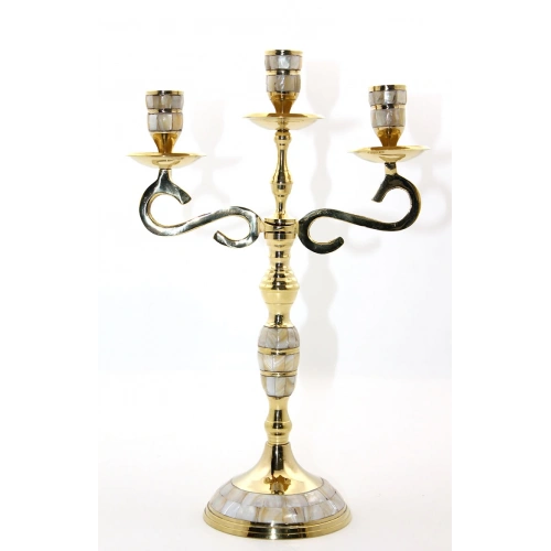 Brass Mother of Pearl 3-piece Candlestick Model 3
