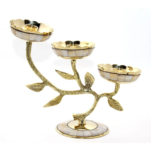 Brass Inlaid Triple Candelabra Model 4