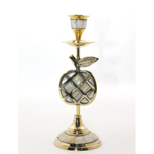 Brass Mother of Pearl Single Candlestick Model 1