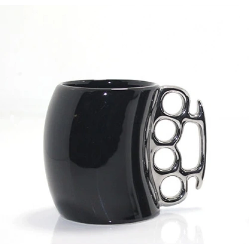 Porselen Muşta Tasarımlı Kupa Bardak Siyah