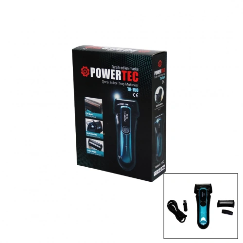 POWERTEC TR-150 ŞARJLI ÇİFT BIÇAK SIFIR SAKAL TRAŞ MAKİNESİ BIYIK DÜZELTME - YEDEK BAŞLIK (5365)