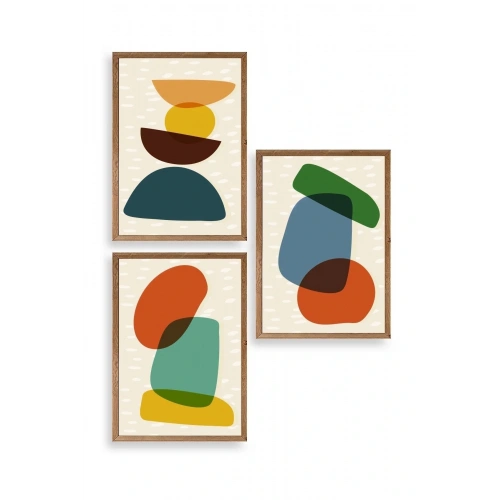 Rahatlatıcı Desenler Üçlü Ahşap Çerçeveli Tablo 23 x 30