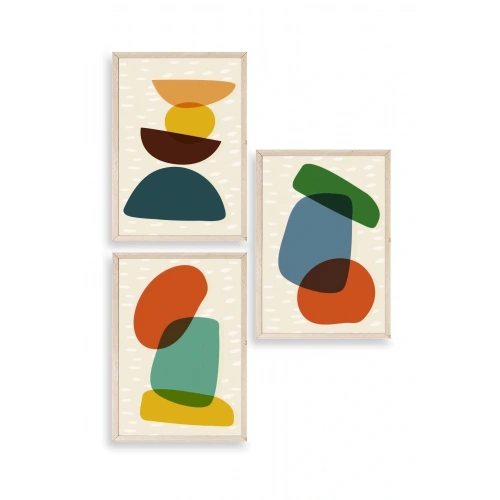 Rahatlatıcı Desenler Üçlü Ahşap Çerçeveli Tablo 50 x 70