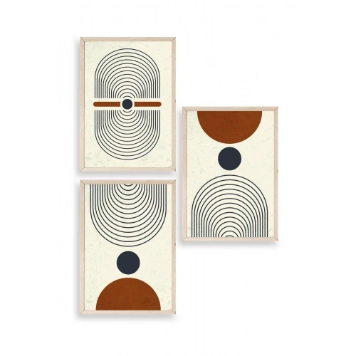Rahatlatıcı Şekiller Üçlü Ahşap Çerçeveli Tablo 23 x 30
