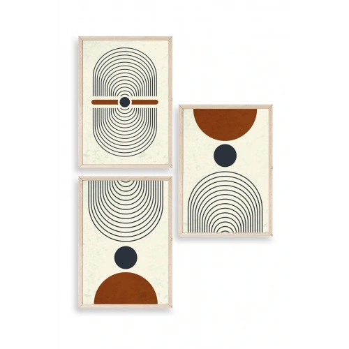 Rahatlatıcı Şekiller Üçlü Ahşap Çerçeveli Tablo 23 x 30