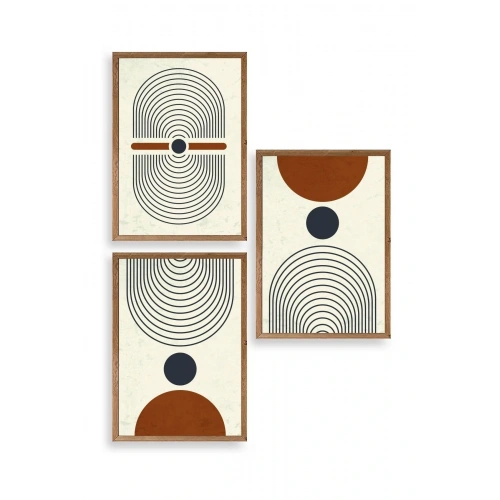 Rahatlatıcı Şekiller Üçlü Ahşap Çerçeveli Tablo 23 x 30