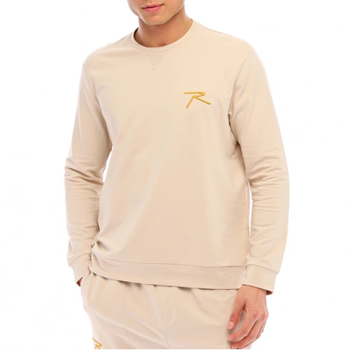 Pamuklu Bisiklet Yaka Basic Sweatshirt OMNIS BEJ