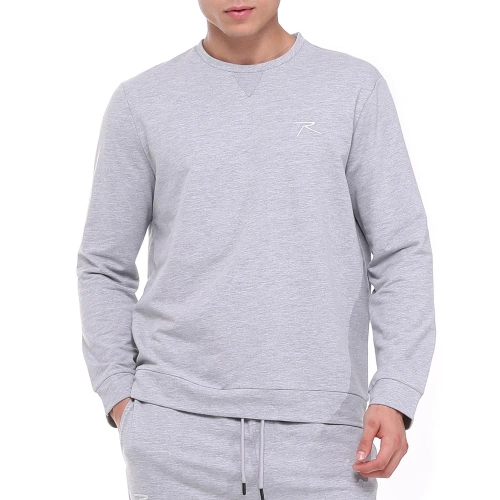 Pamuklu Bisiklet Yaka Basic Sweatshirt PORTA GRİ MELANJ
