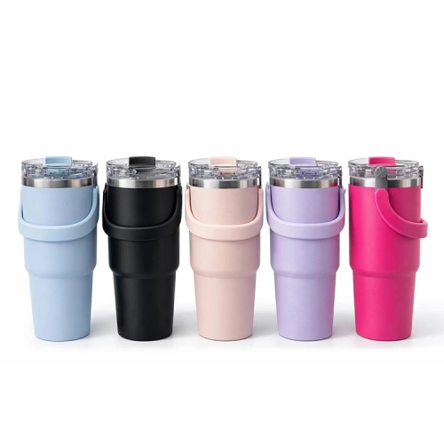 Renkli 900 ml Taşıma Kulplu Paslanmaz Çelik Termos Mug Bardak