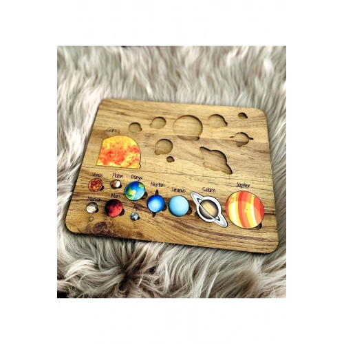 Renkli Ahşap Güneş Sistemi Bul Tak Puzzle