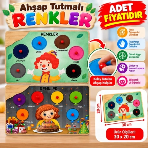 Renkli Ahşap Tutma Aparatı 3 Adet