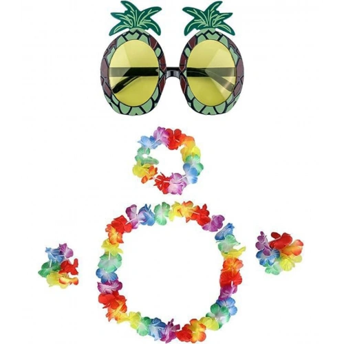 Renkli Ananas Gözlük, Taç, Kolye ve Bileklik Seti (5365)