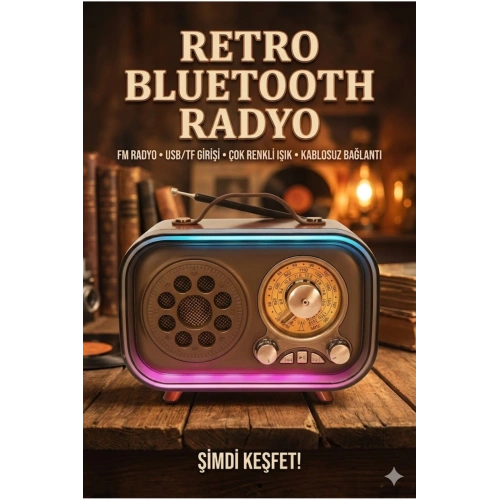 Retro Bluetooth Radyo Hoparlör USB TF Kart AUX FM Taşınabilir Nostaljik Tasarım