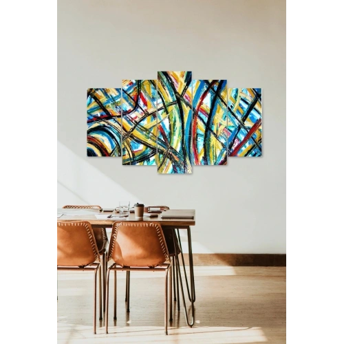 Retro Çizgiler 5 Parçalı Mdf Tablo 60 x 100