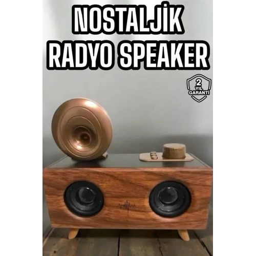 Retro Gramofon Bluetooth Hoparlör Ahşap 1800 Mah Kapasiteli