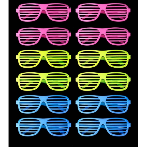 Retro Neon Shutter Glasses Set of 12 – 80s 90s Party Style (5365)